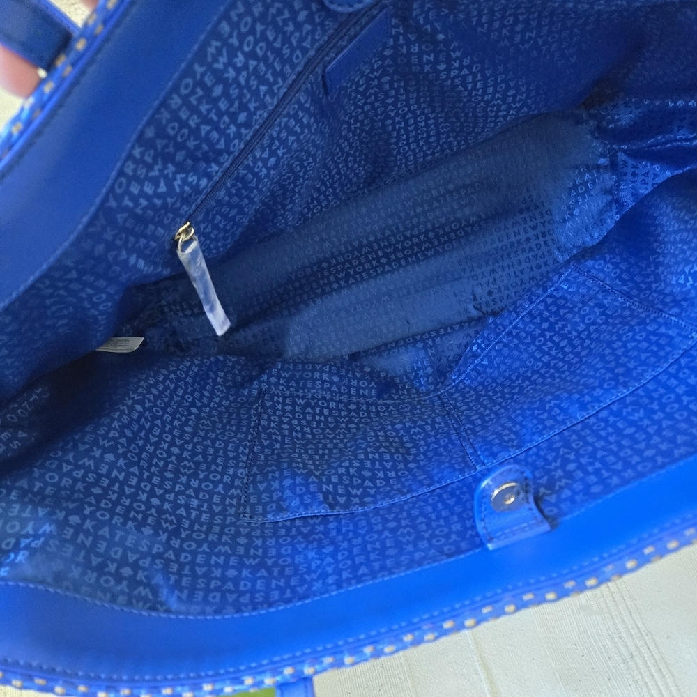 New Kate Spade Wicklow Court Anabette Striped Straw Tote Bag Beige Azure Blue - Picture 7 of 16
